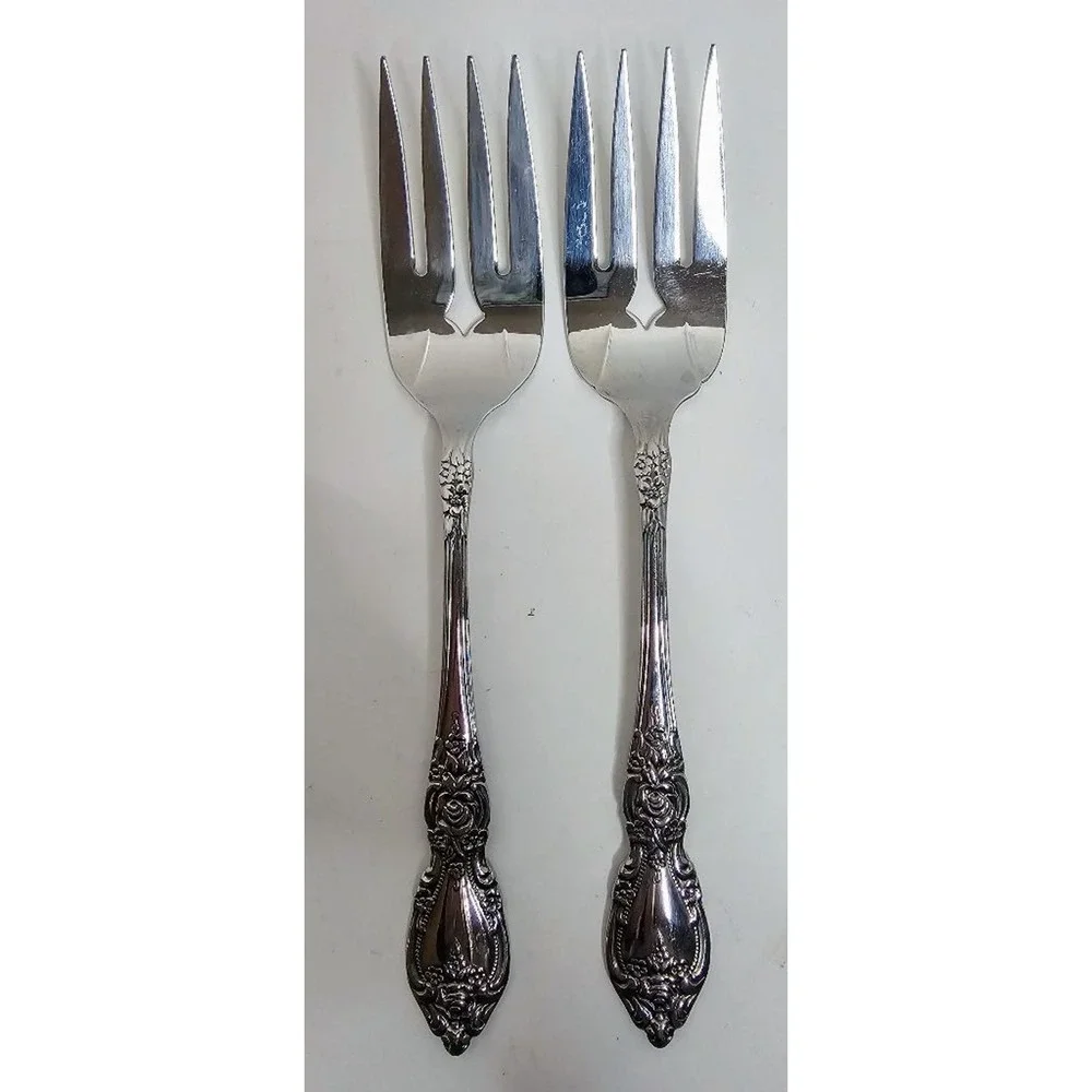 Oneida Words Wordsworth Pattern Silver Plated Serving/Salad Forks - Set of 2